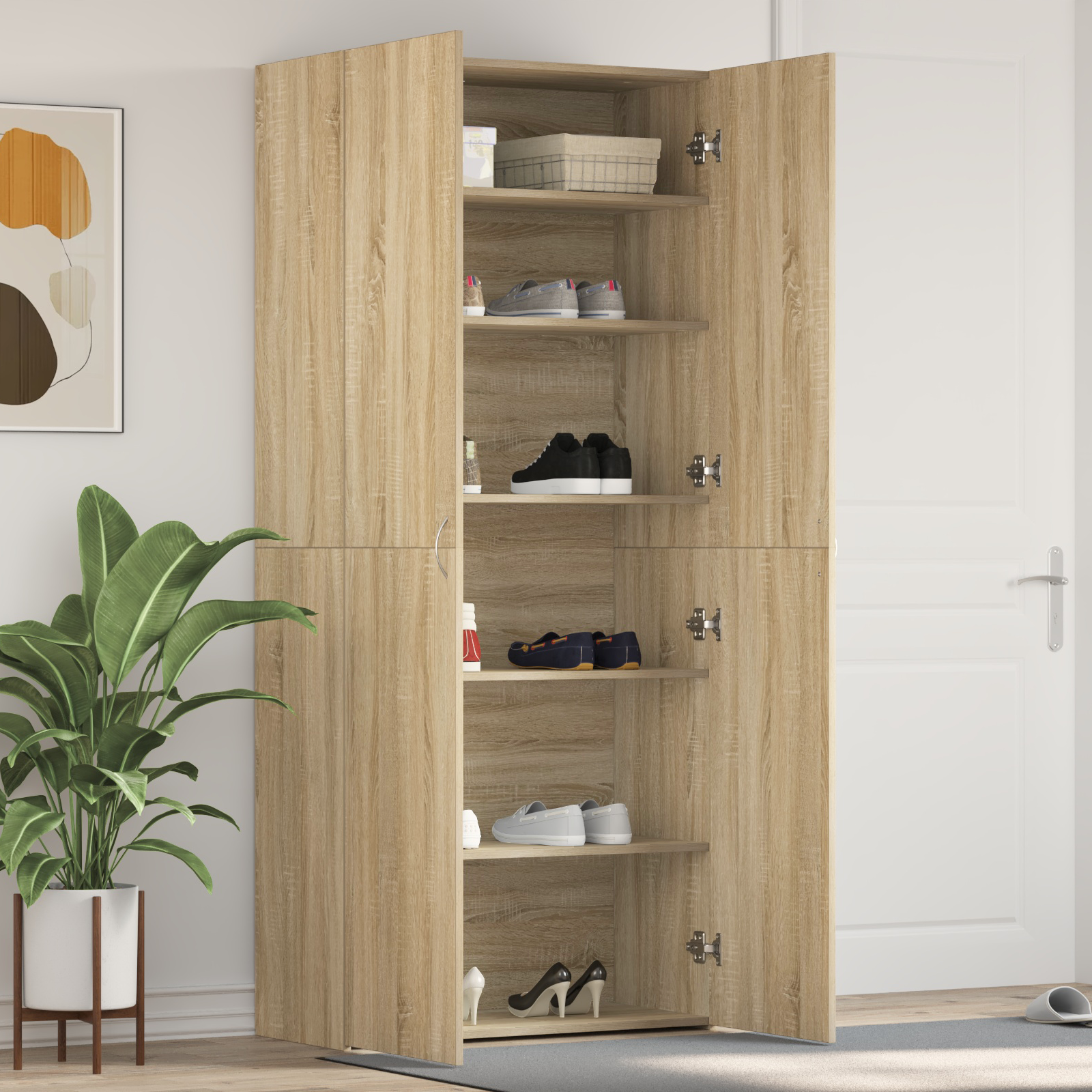 Mobile Per Scarpe Marrone 80 X 35.5 X 180 Cm Legno Multistrato