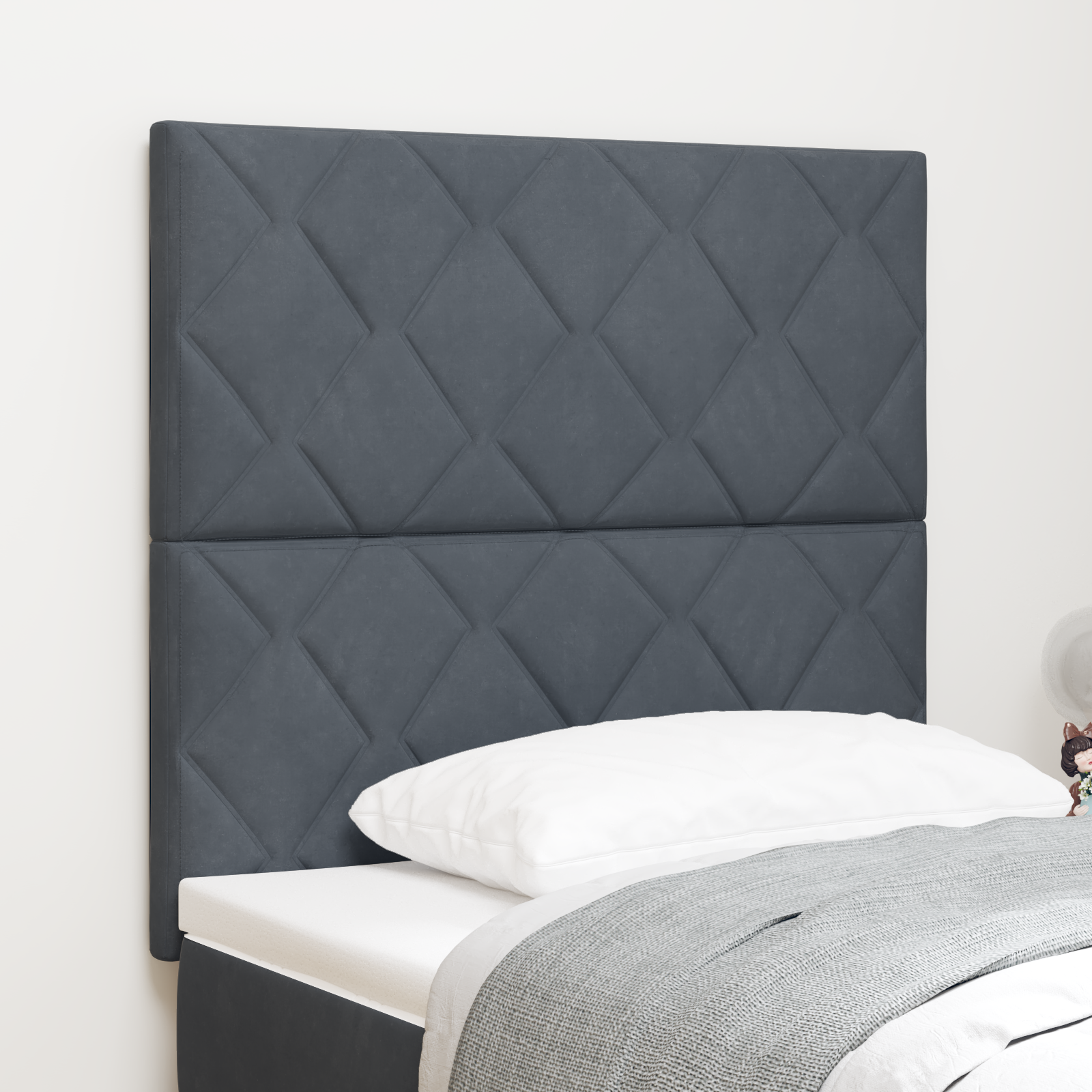 Testiera In Velluto Da 90cm Con Design A Blocchi Diamante Grigio Scuro