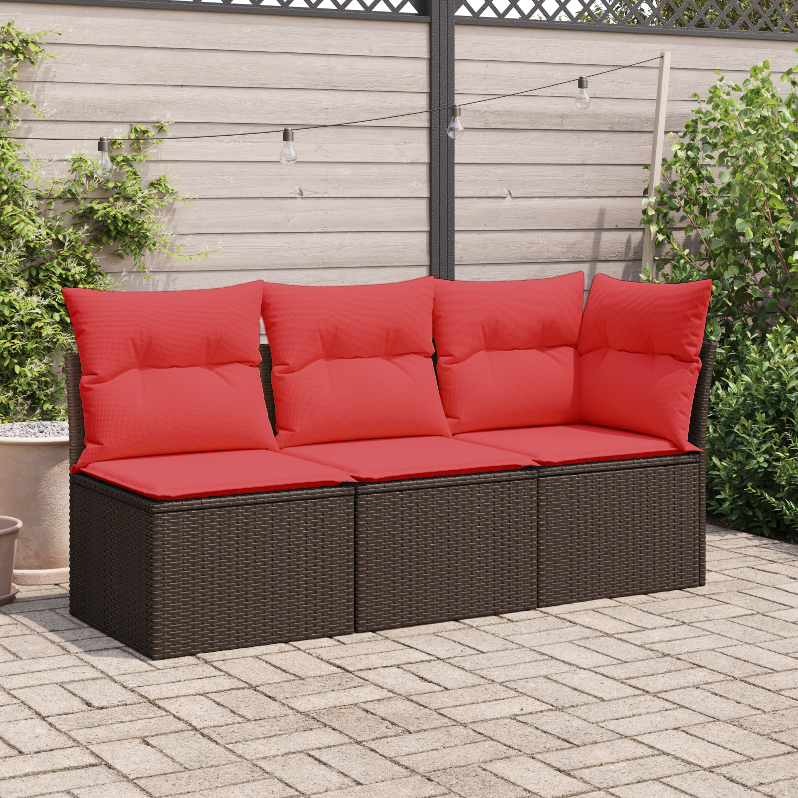 Divano Da Giardino Angolare Con Cuscini Marrone In Polyrattan