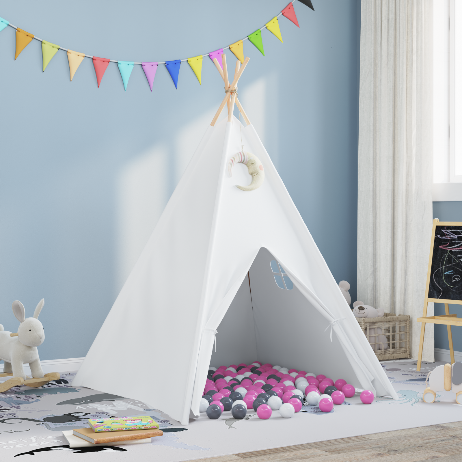 Tenda Teepee Bianco 120 X 120 X 150 Cm Tessuto E Plastica