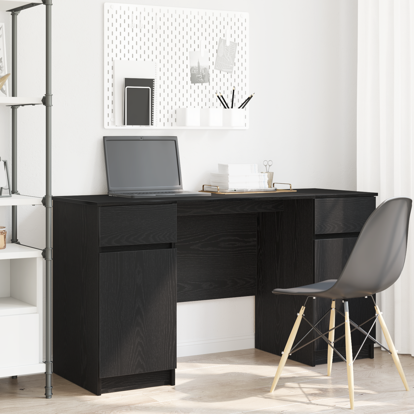 Scrivania Rovere Nero 140 X 49 X 76 Cm Legno Multistrato