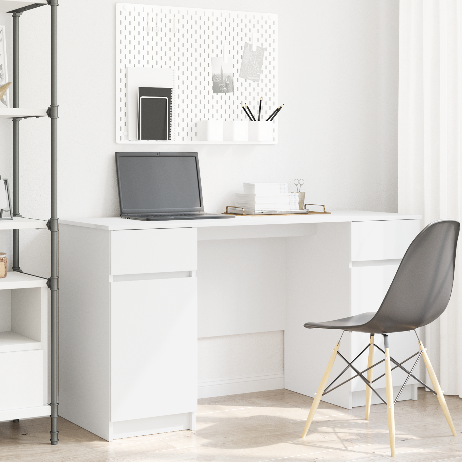 Scrivania Con Porta Bianco 140 X 49 X 76 Cm Legno Multistrato