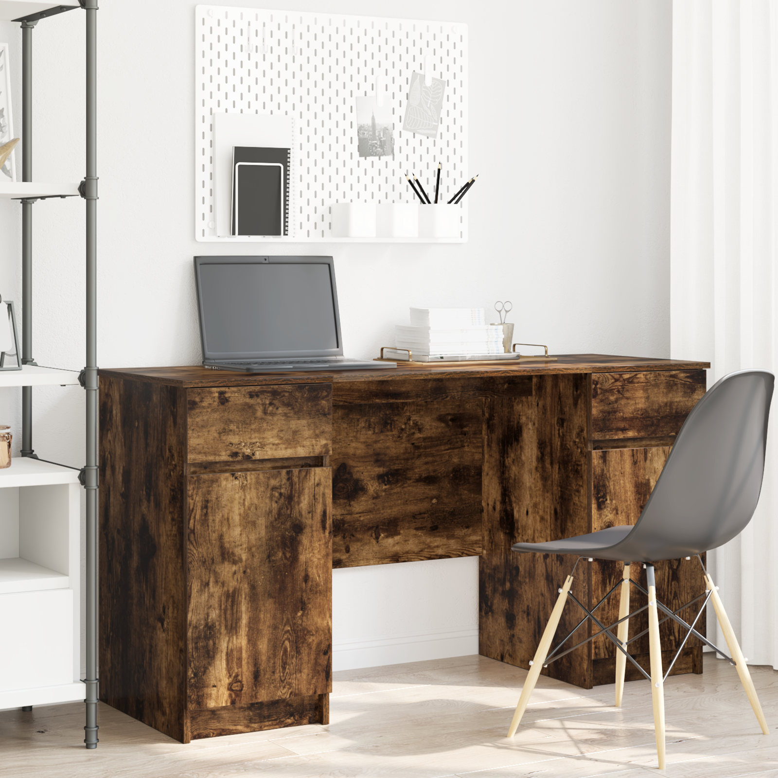 Scrivania Rovere Fumo 140 X 49 X 76 Cm Legno Multistrato