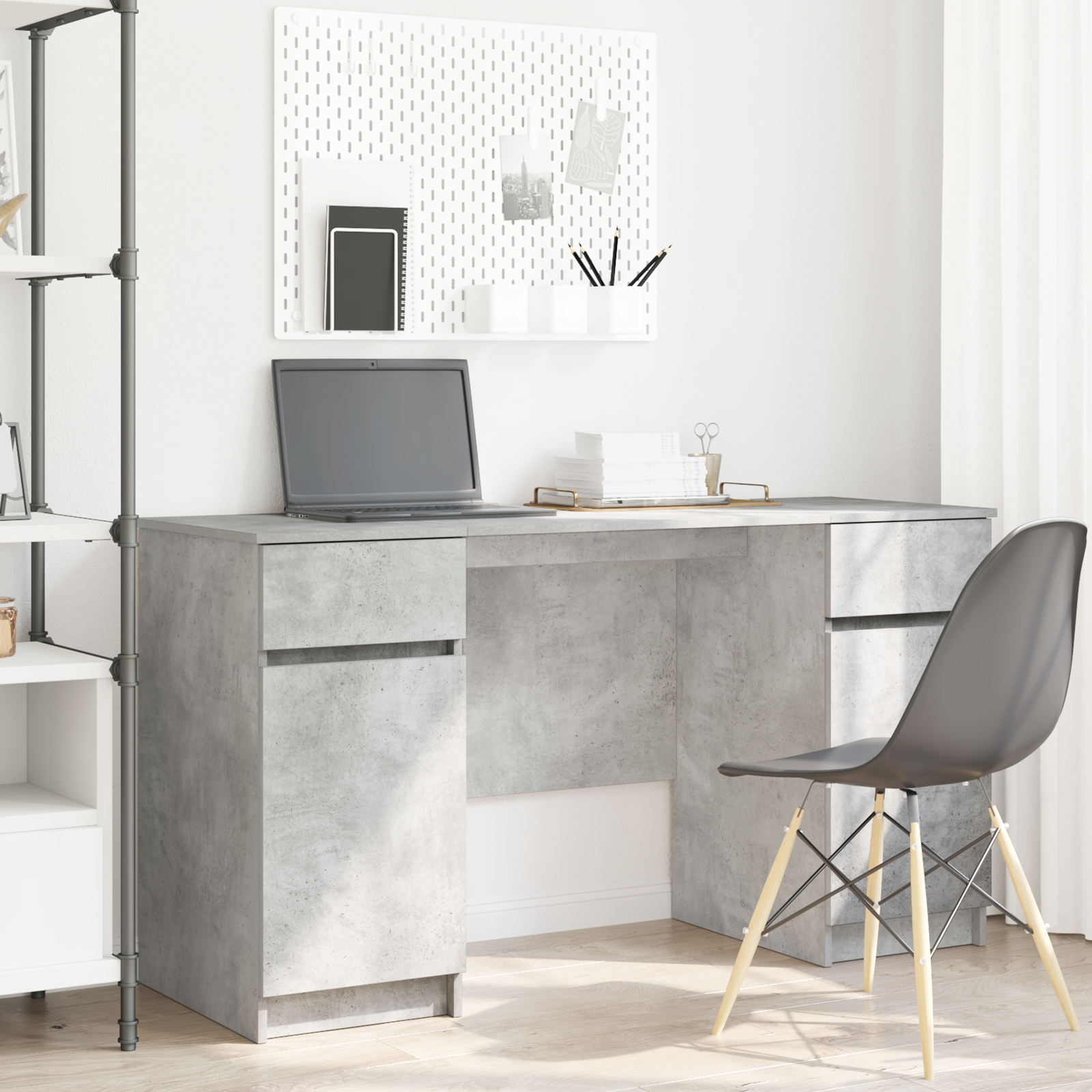 Scrivania Grigio Cemento 140 X 49 X 76 Cm Legno Multistrato
