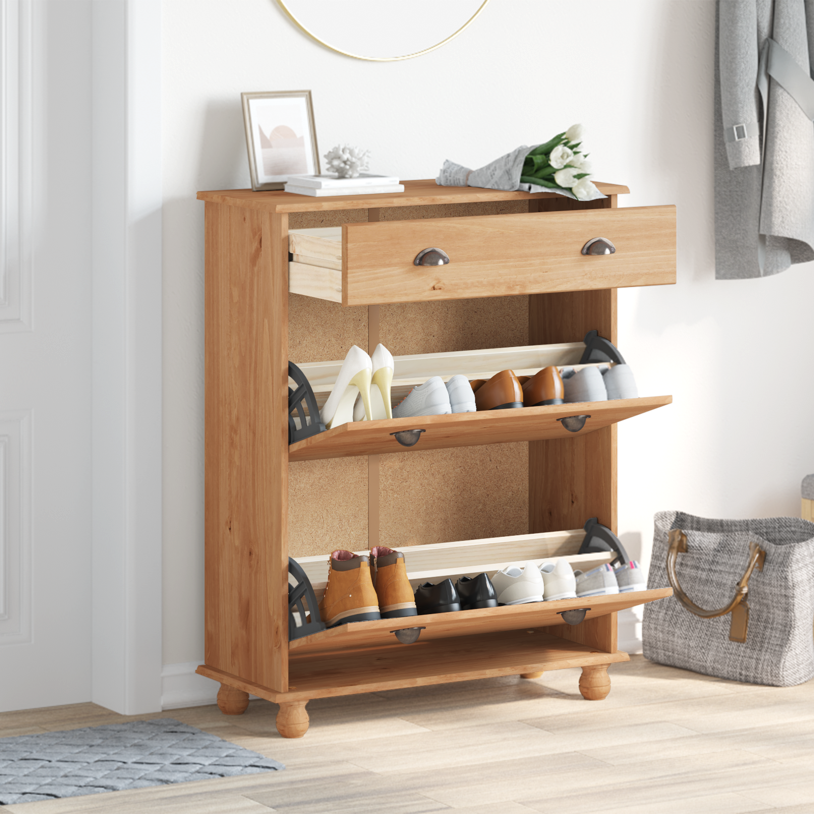 Mobile Per Scarpe Con Cassetto Askim Marrone 85 X 35 X 108 cm - Image 4