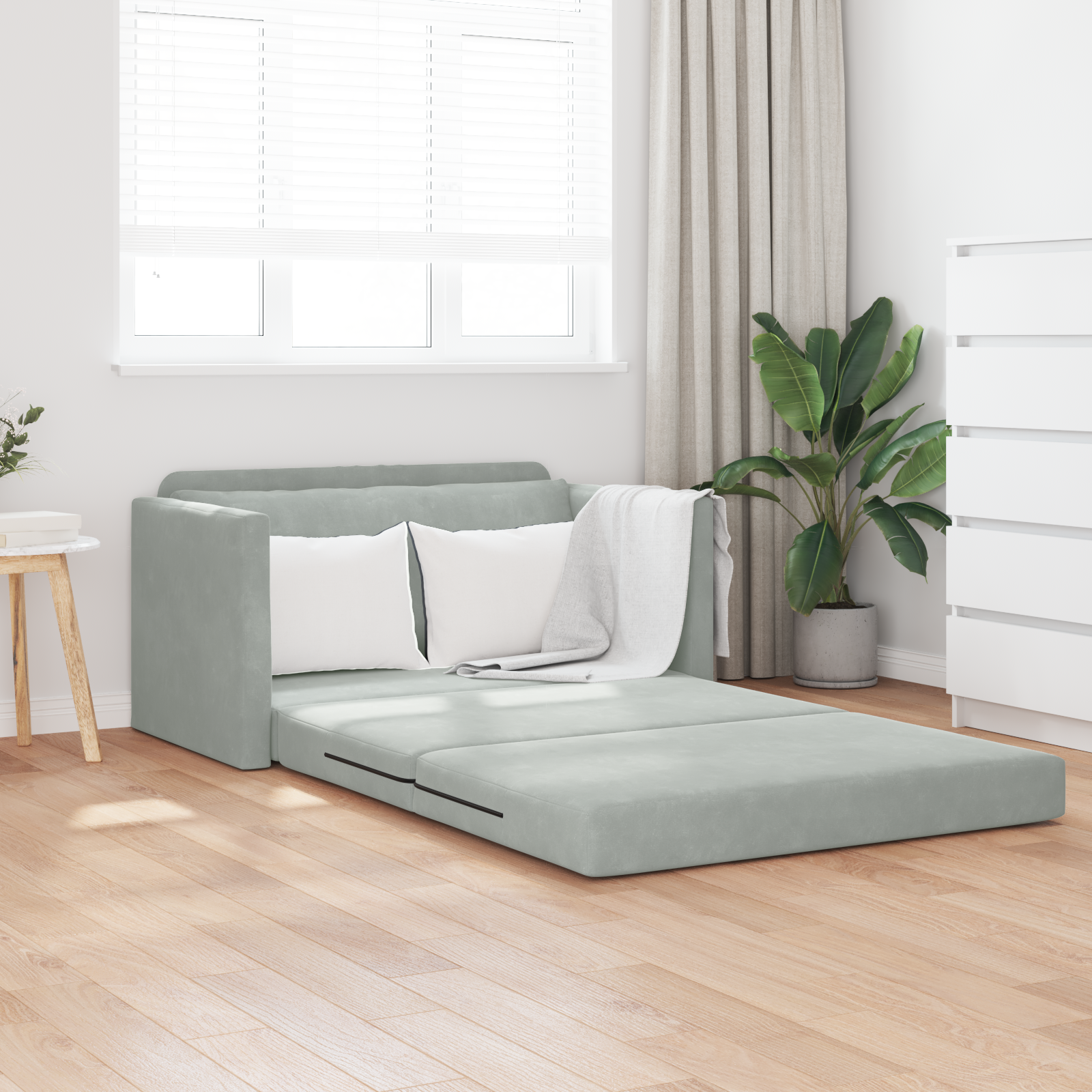 Divano Letto Grigio Chiaro 124 X 204 X 61 Cm Velluto
