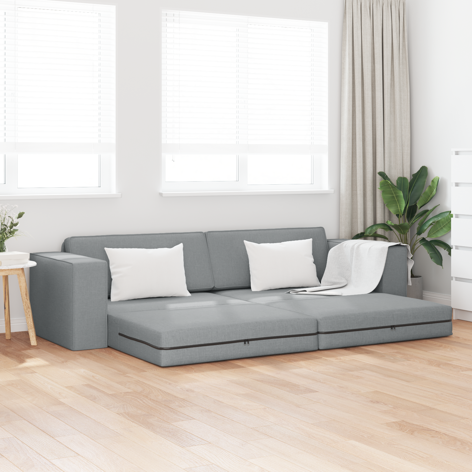 Divano Letto Grigio Chiaro 245 X 78 X 77 Cm Velluto