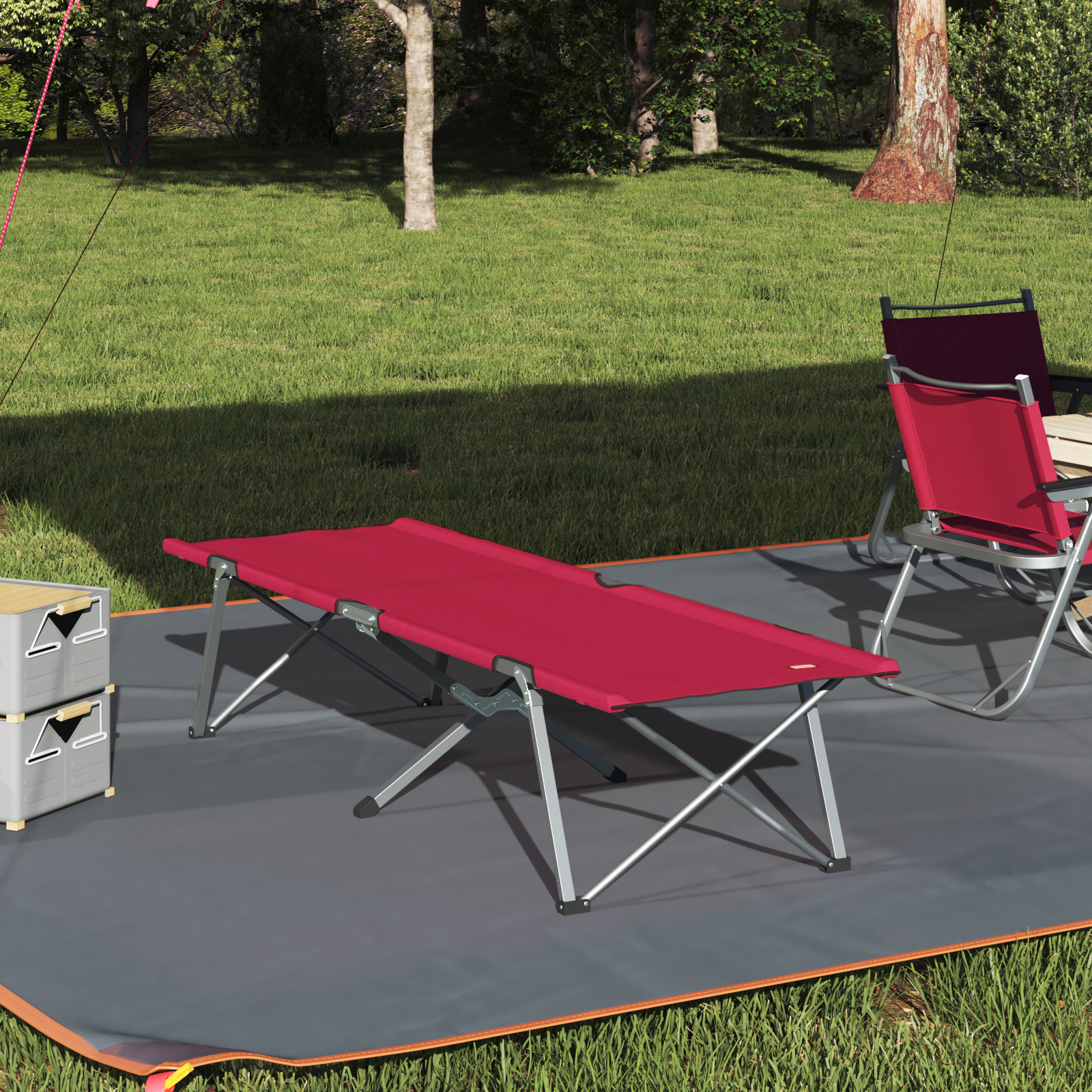 Letto Da Campeggio Pieghevole Rosso 62 X 194 X 42 cm
