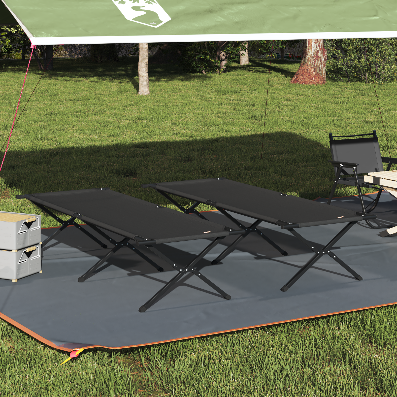 Letto Da Campeggio Pieghevole Nero Tessuto Oxford