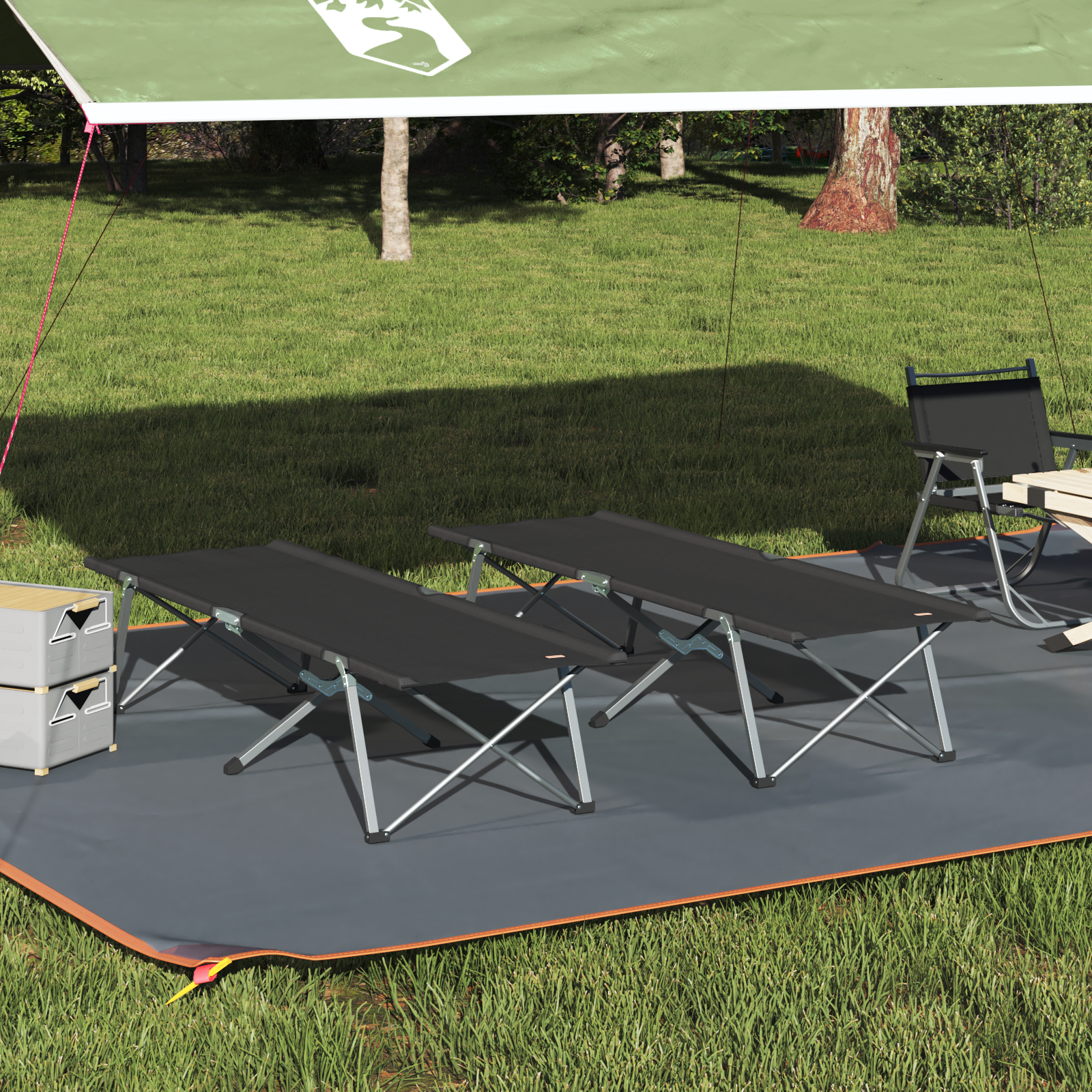 Letto Da Campeggio Pieghevole 2 Pcs Nero 62 X 194 X 42 cm