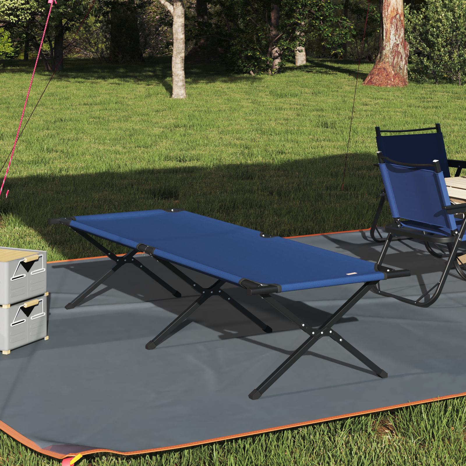 Letto Da Campeggio Pieghevole Blu Tessuto Oxford