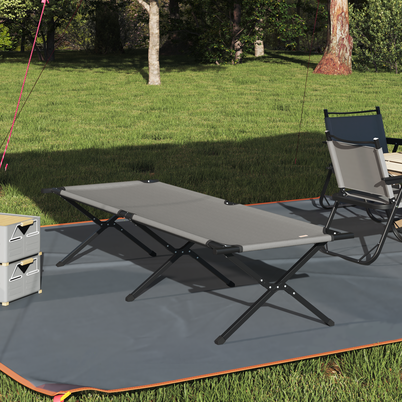 Letto Da Campeggio Pieghevole Grigio Tessuto Oxford