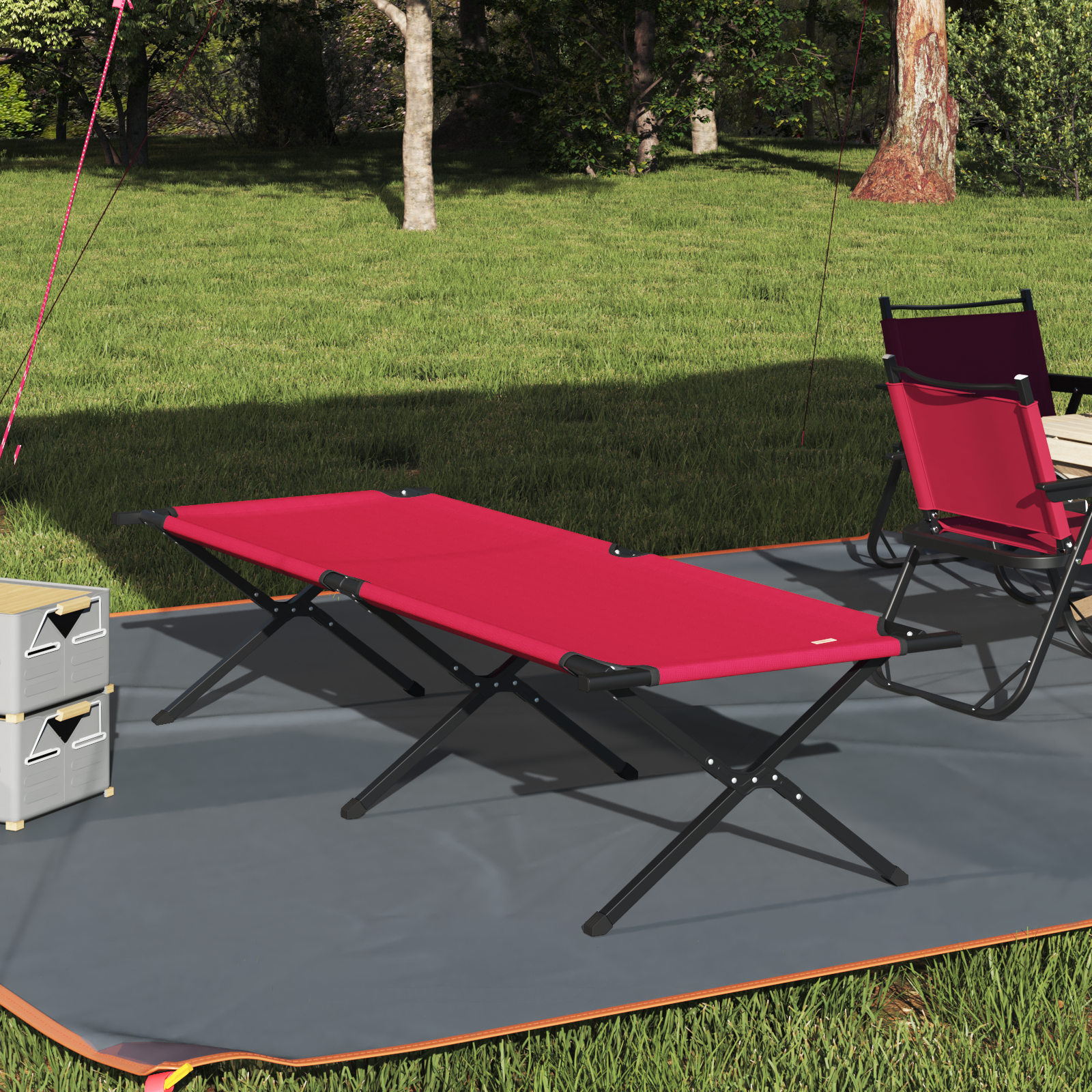 Letto Da Campeggio Pieghevole Rosso Tessuto Oxford