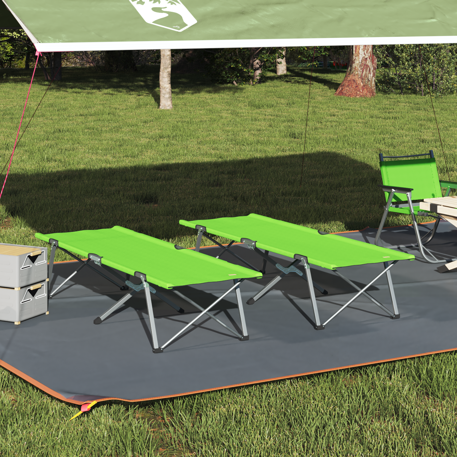 Letto Da Campeggio Pieghevole 2 Pcs Verde Scuro