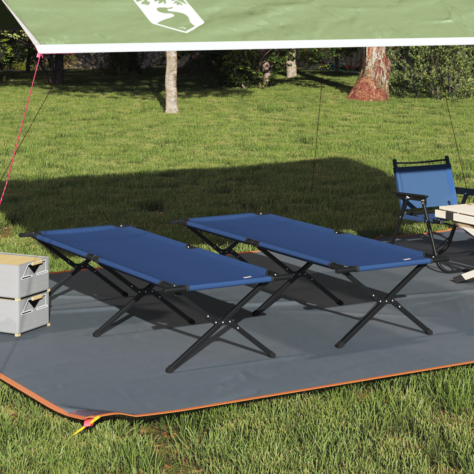 Letto Da Campeggio Pieghevole Blu Tessuto Oxford