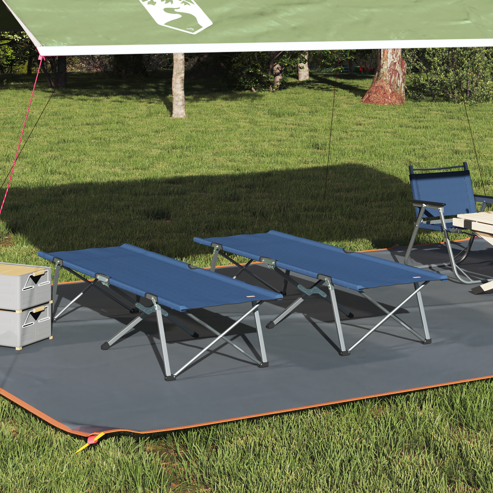 Letto Da Campeggio Pieghevole 2 Pcs Blu 62 X 194 X 42 cm