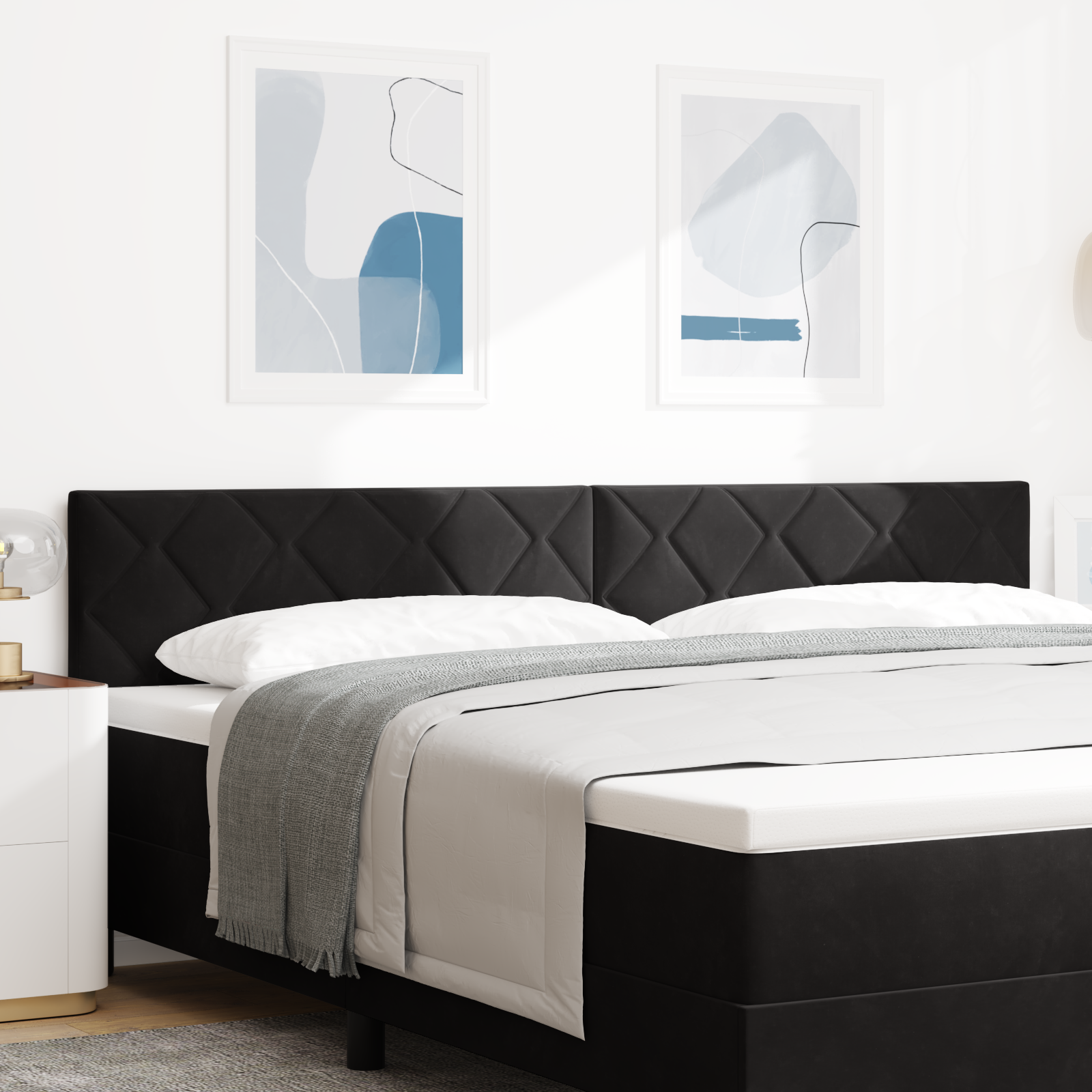 Testiera In Velluto Con Design A Blocchi Di Diamante - Nero - 200 cm