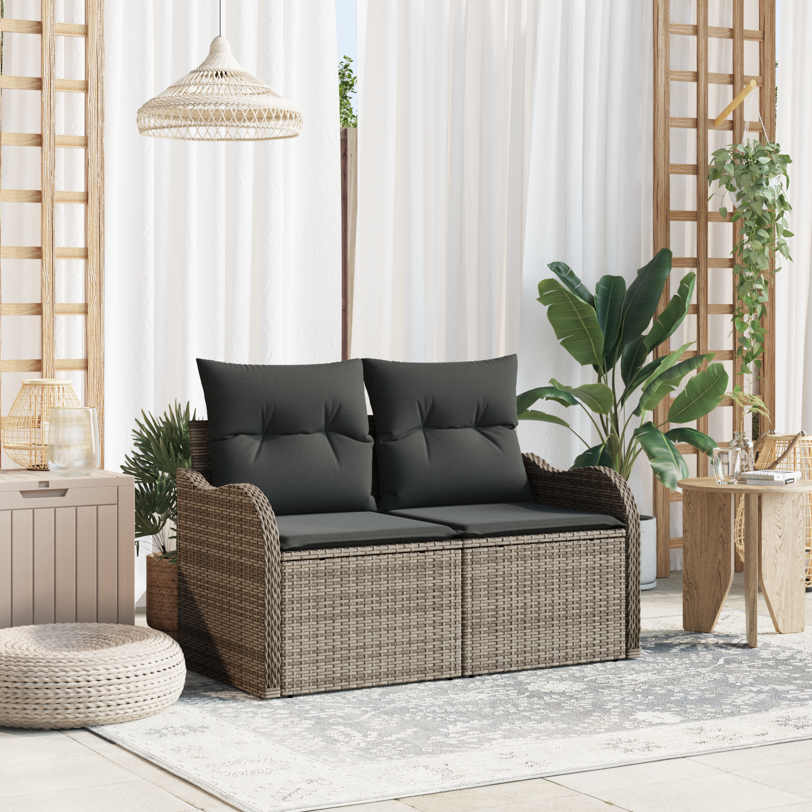 Divano Da Giardino Grigio 121 X 62 X 69cm Polyrattan