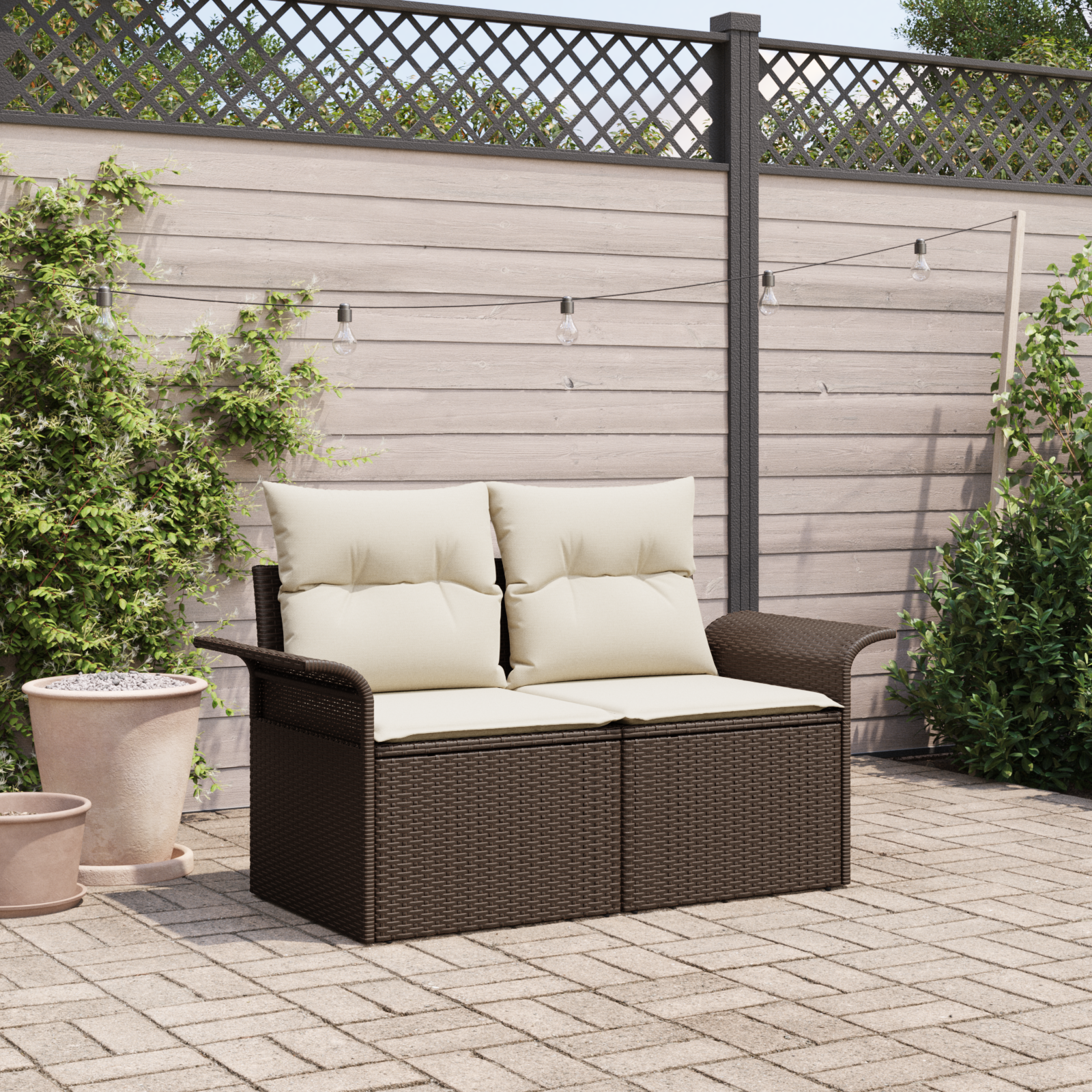 Divano Da Giardino Marrone 141 X 62 X 69cm Polyrattan