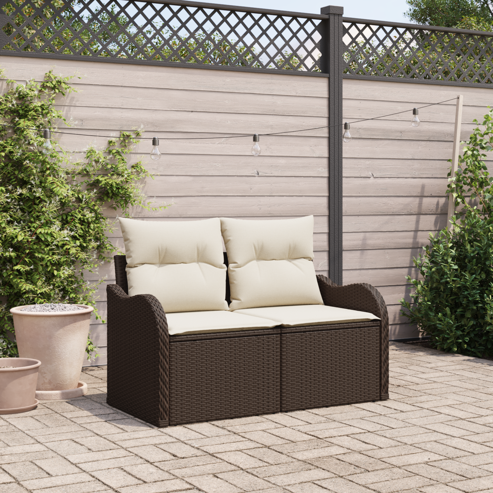 Divano Da Giardino Marrone 121 X 62 X 69cm Polyrattan