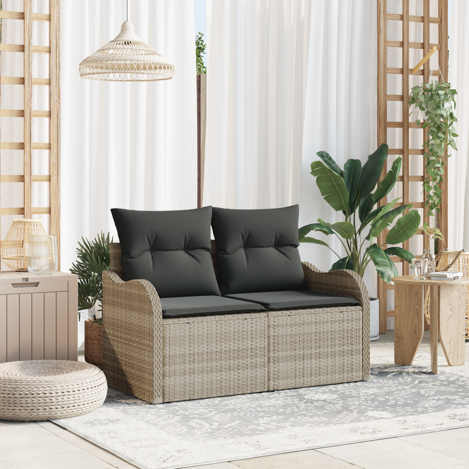 Divano Da Giardino Grigio Chiaro 121 X 62 X 69cm Polyrattan