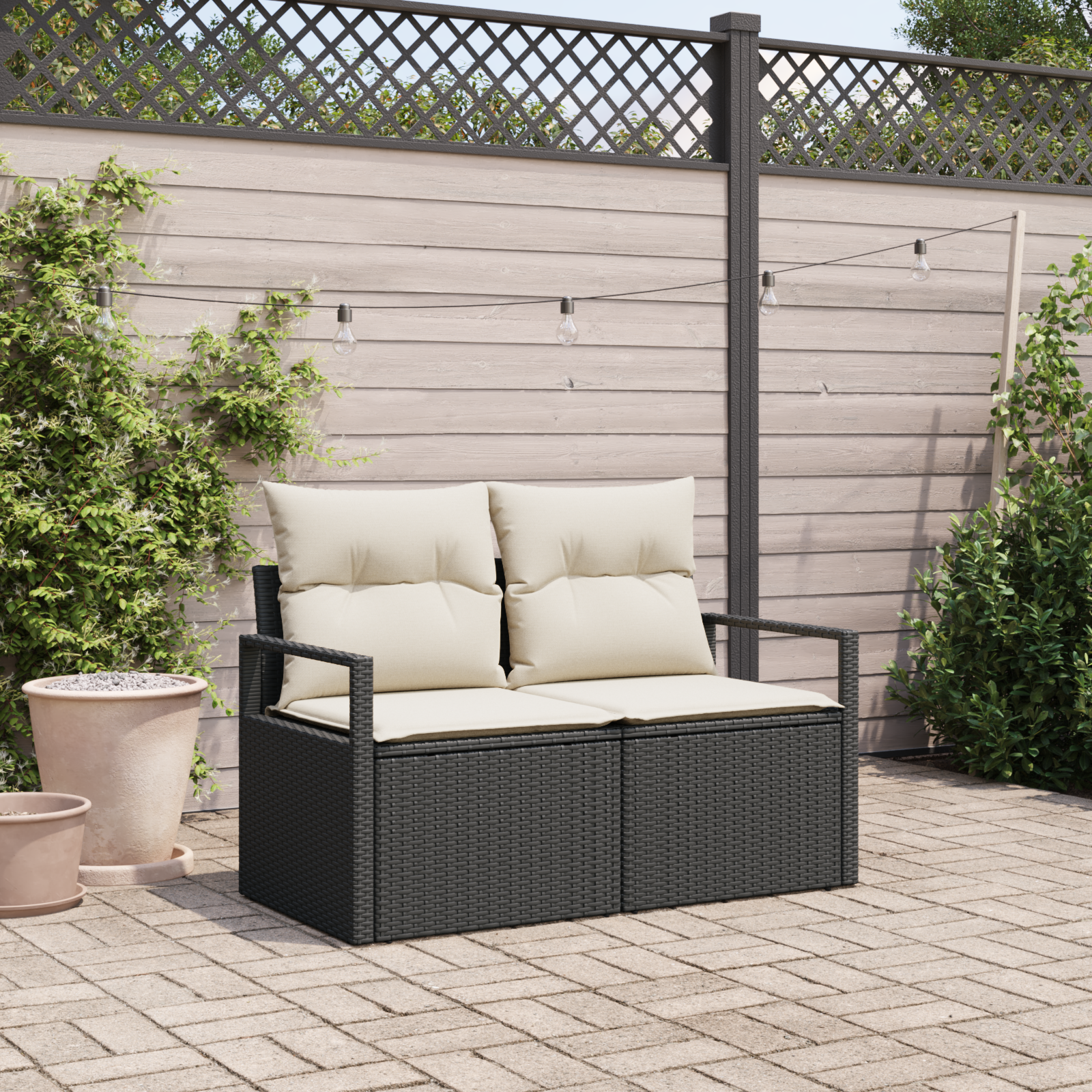 Divano Da Giardino Nero 120 X 62 X 69cm Polyrattan