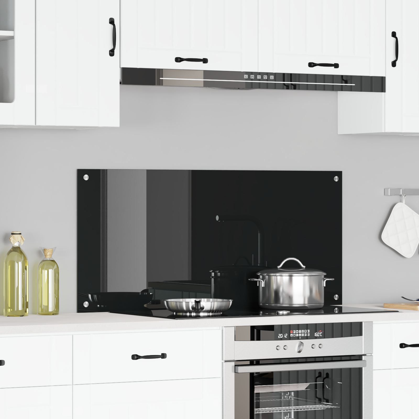 Rivestimento Da Cucina Nero 110 X 50 X 0,6 Cm Vetro Temperato