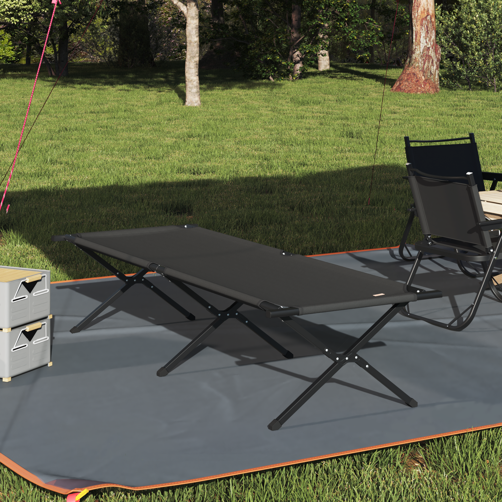 Letto Da Campeggio Pieghevole Nero Tessuto Oxford