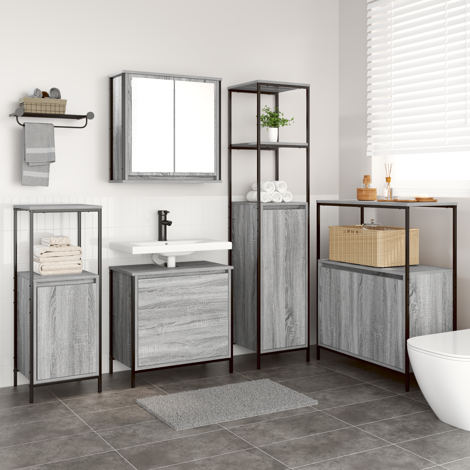 Set Di Mobili Per Il Bagno 5 Pcs Grigio 76.5 X 35 X 95 cm