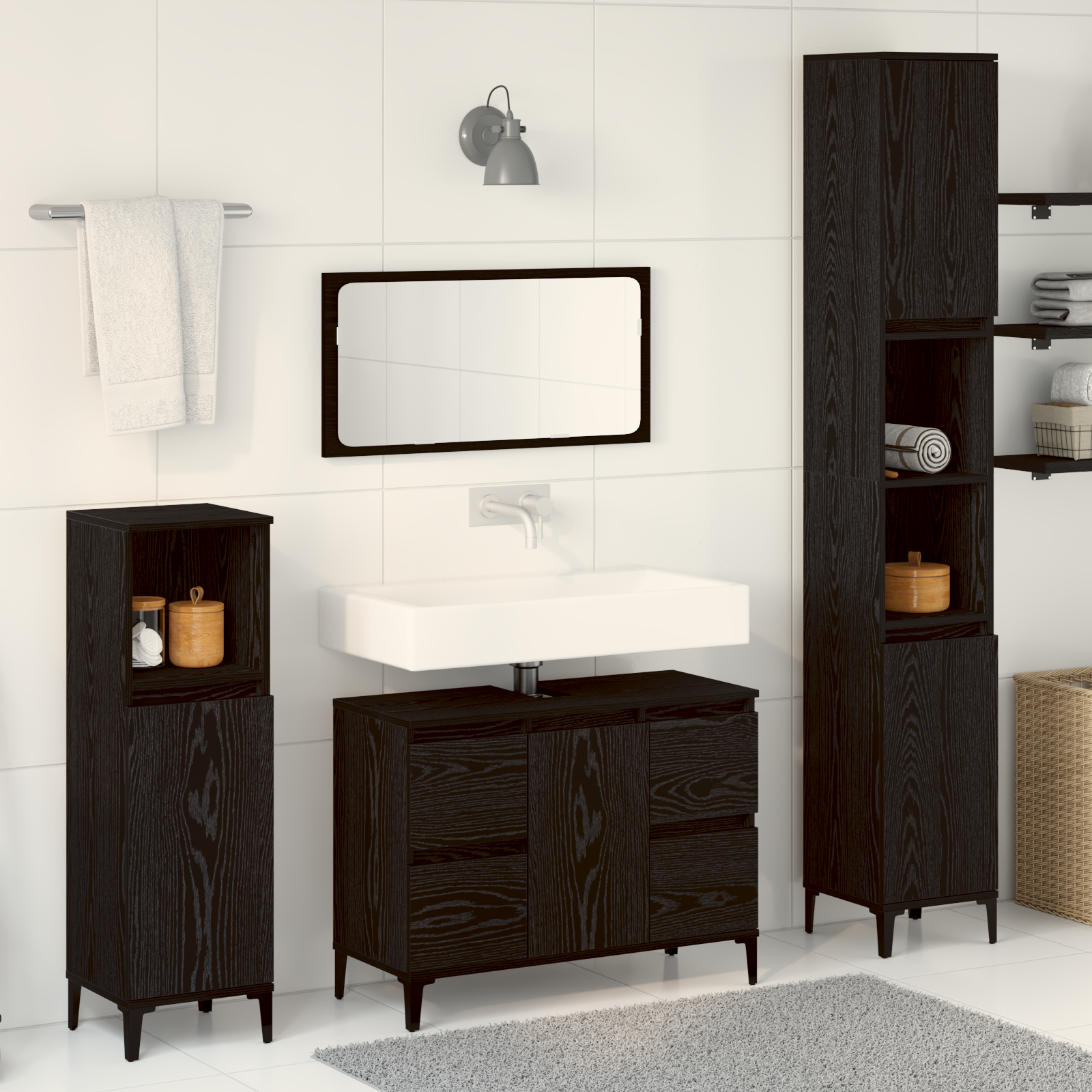 Set Di Mobili Per Il Bagno Montaggio A Parete 3 Pcs Rovere Nero