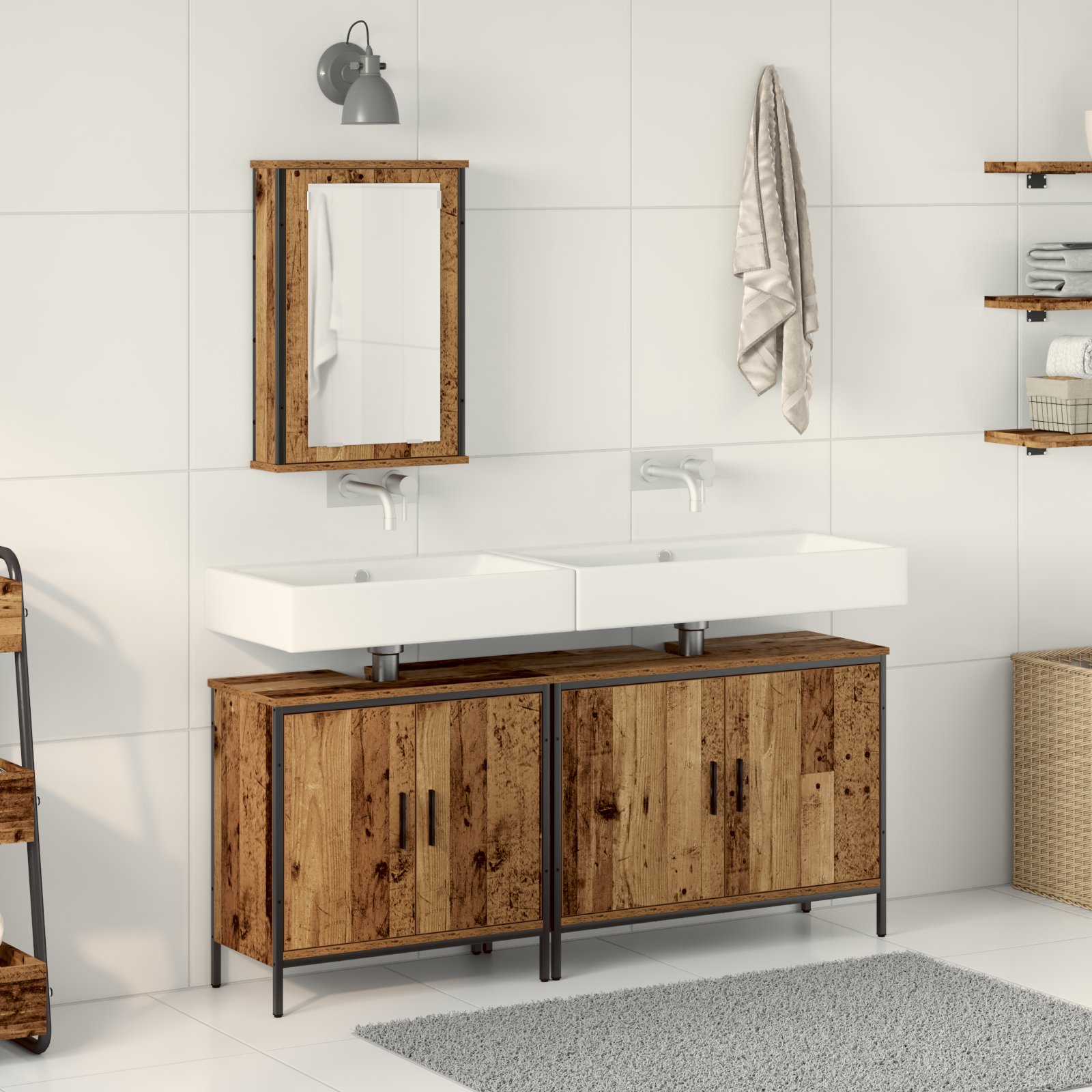Unità Da Bagno Con Lo Scaffale 3 Pcs Marrone Legno Multistrato