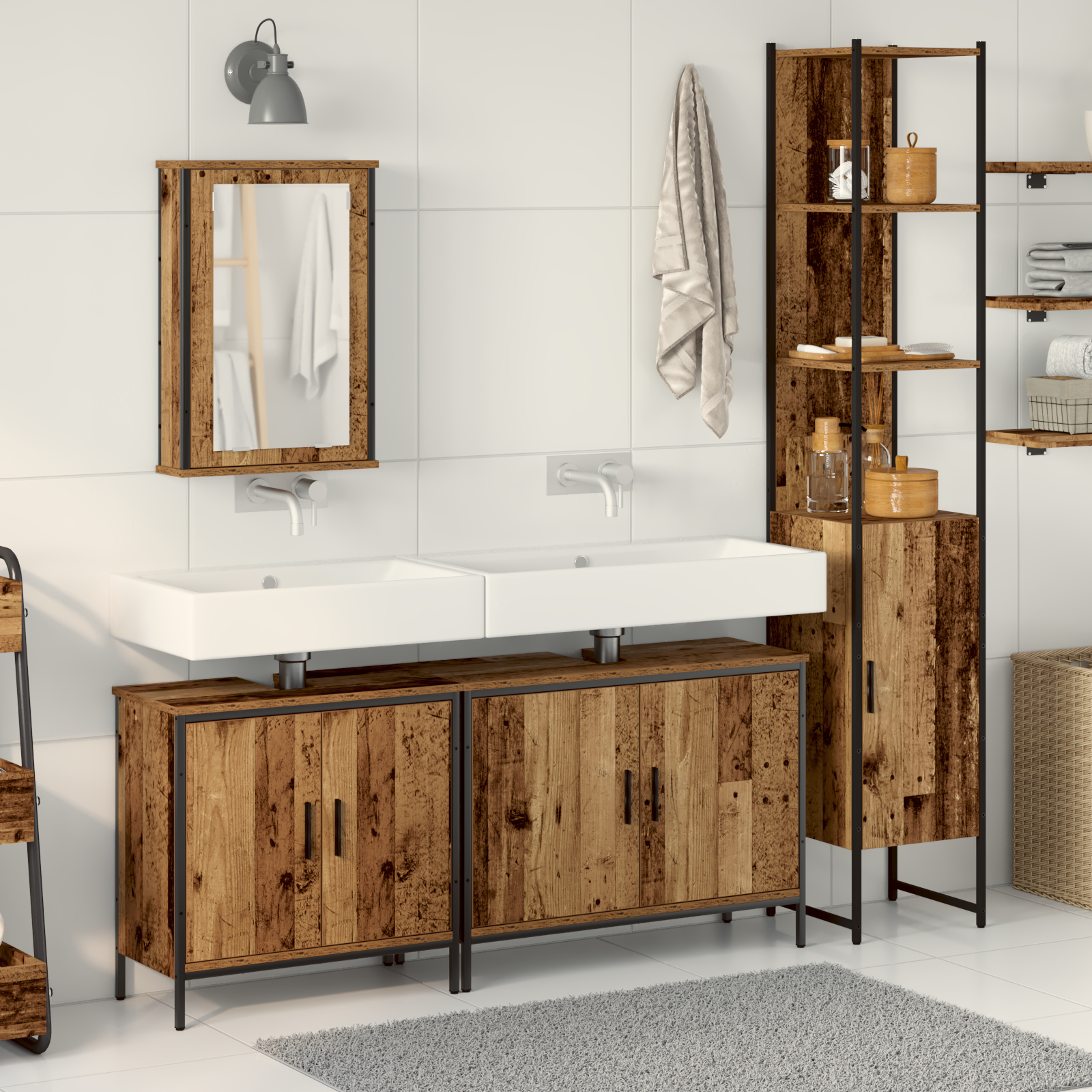 Set Di Mobili Per Il Bagno 4 Pcs Marrone Legno Multistrato