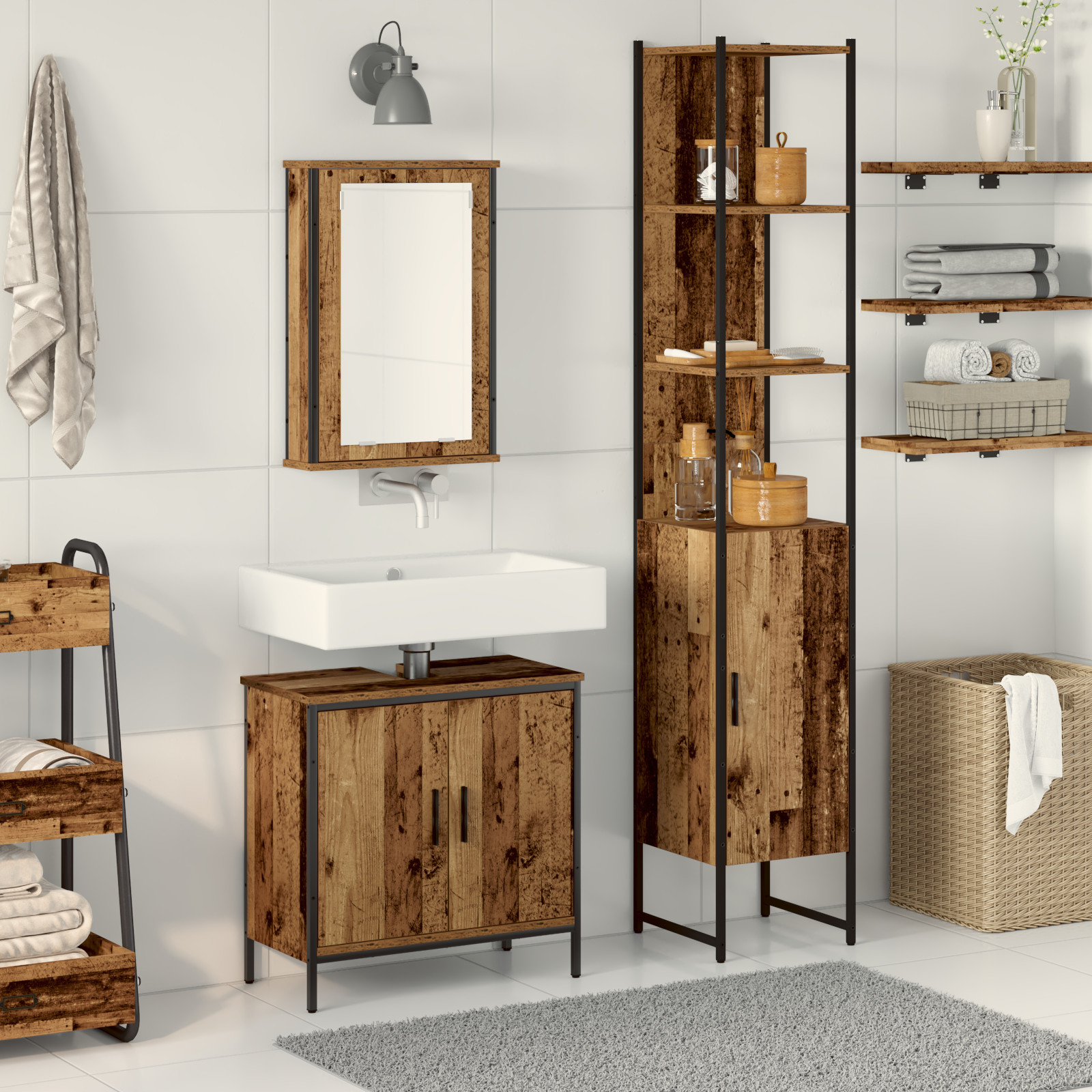 Set Di Mobili Per Il Bagno 3 Pcs Marrone Legno Multistrato