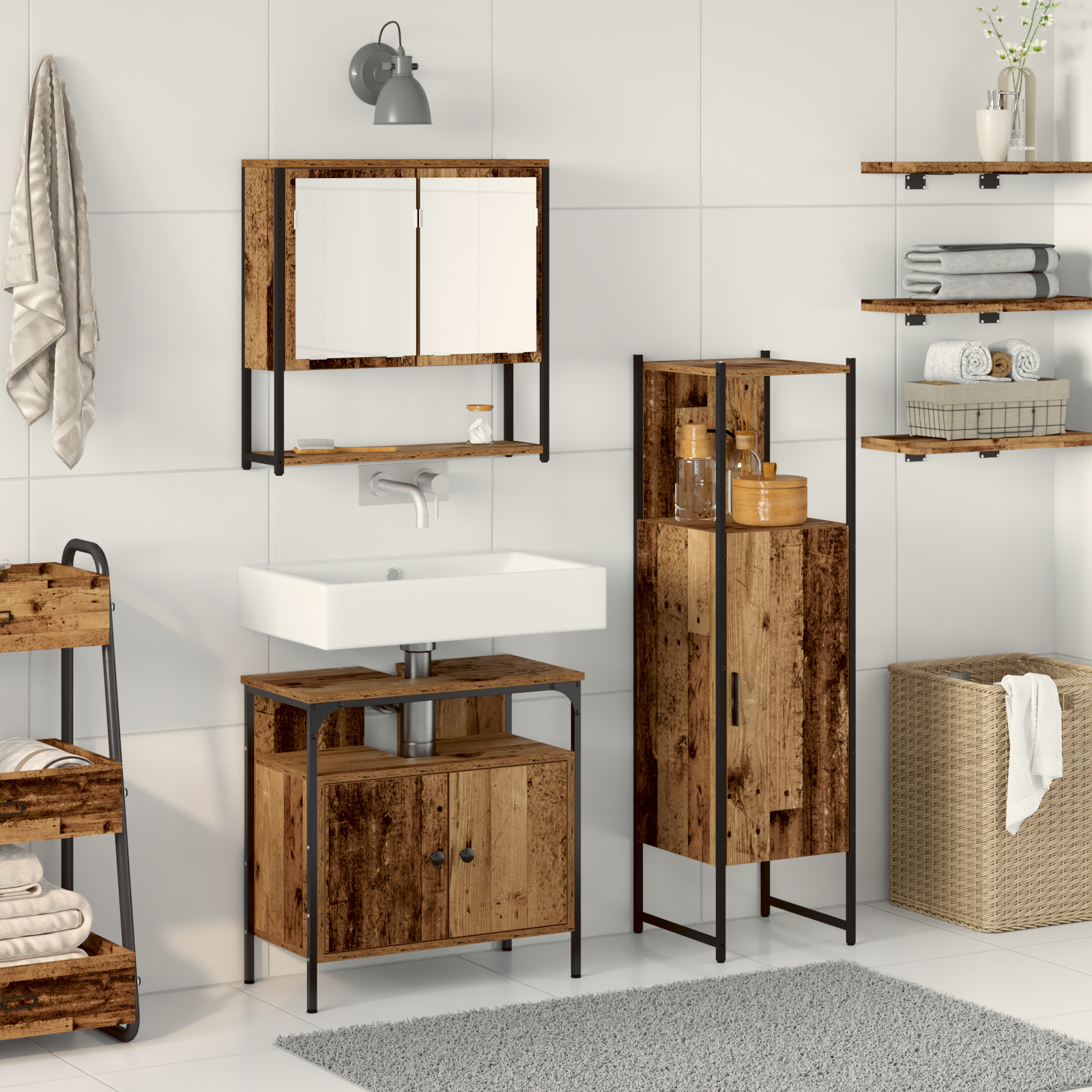 Set Di Mobili Per Il Bagno 3 Pcs Marrone Legno Multistrato