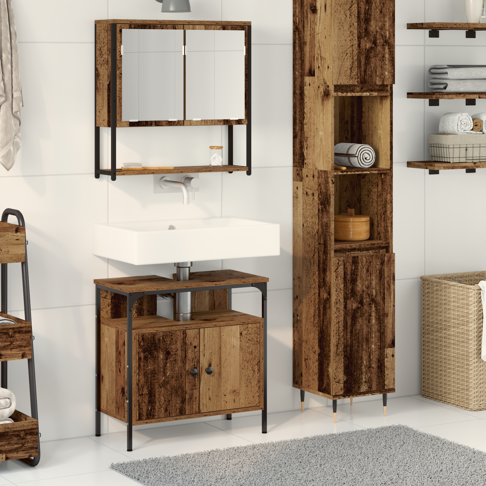 Set Di Mobili Per Il Bagno 2 Pcs Marrone Legno Multistrato
