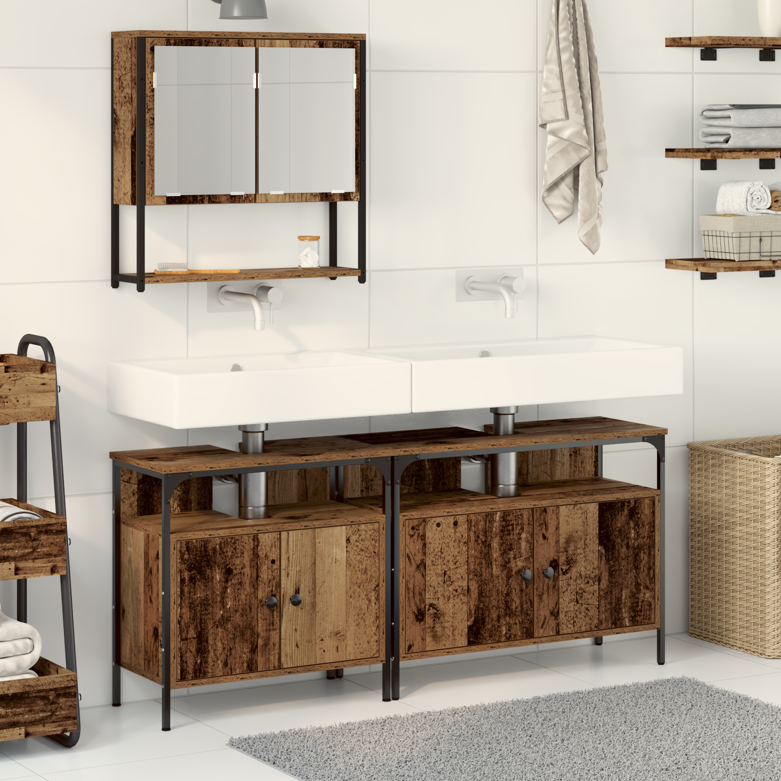 Set Di Mobili Per Il Bagno 3 Pcs Marrone Legno Multistrato