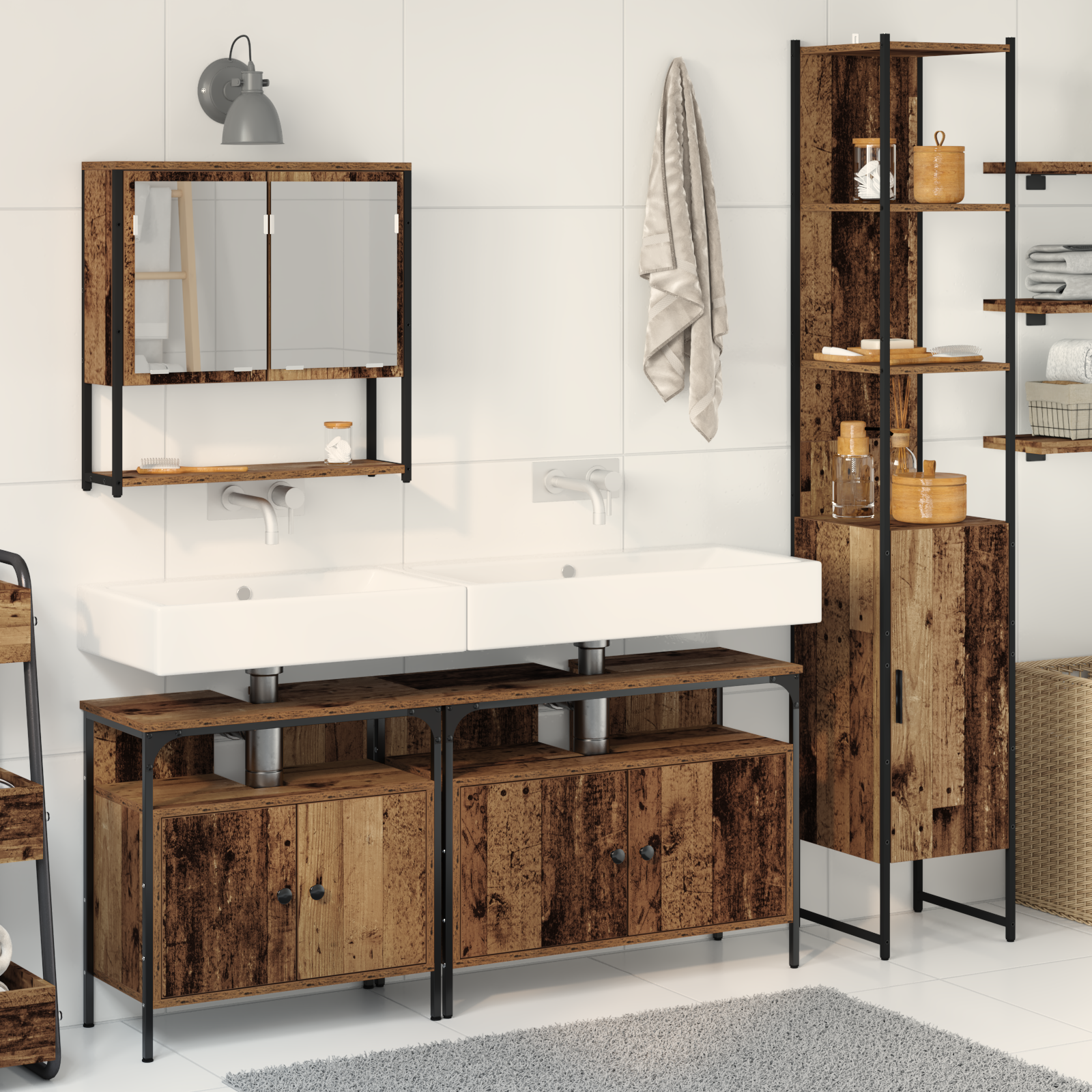 Set Di Mobili Per Il Bagno Con Lo Scaffale 4 Pcs Legno Vecchio