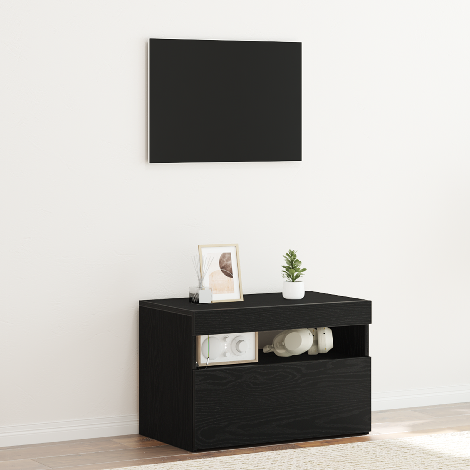 Armadio Da Notte Rovere Nero 60 X 35 X 40 Cm Legno Multistrato
