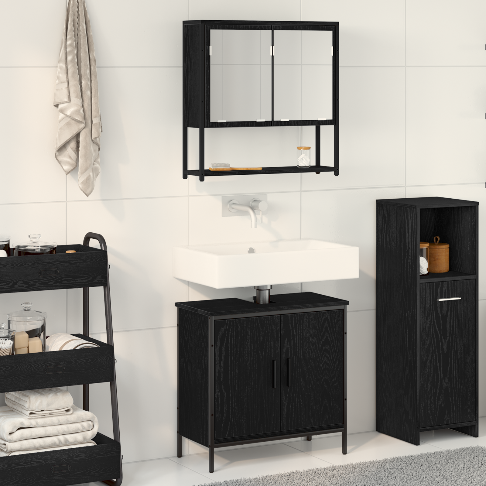 Set Di Mobili Per Il Bagno 2 Pcs Nero Legno Multistrato
