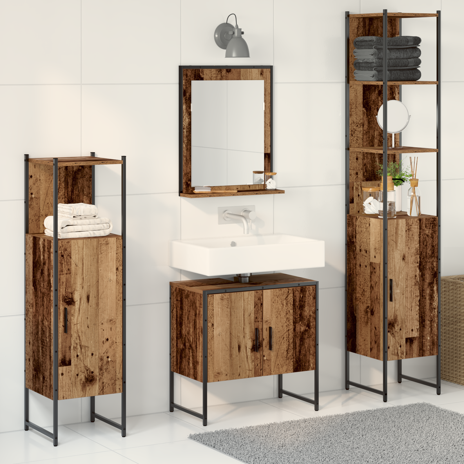 Set Di Mobili Per Il Bagno 4 Pcs Marrone 33 X 33 X 185.5 cm