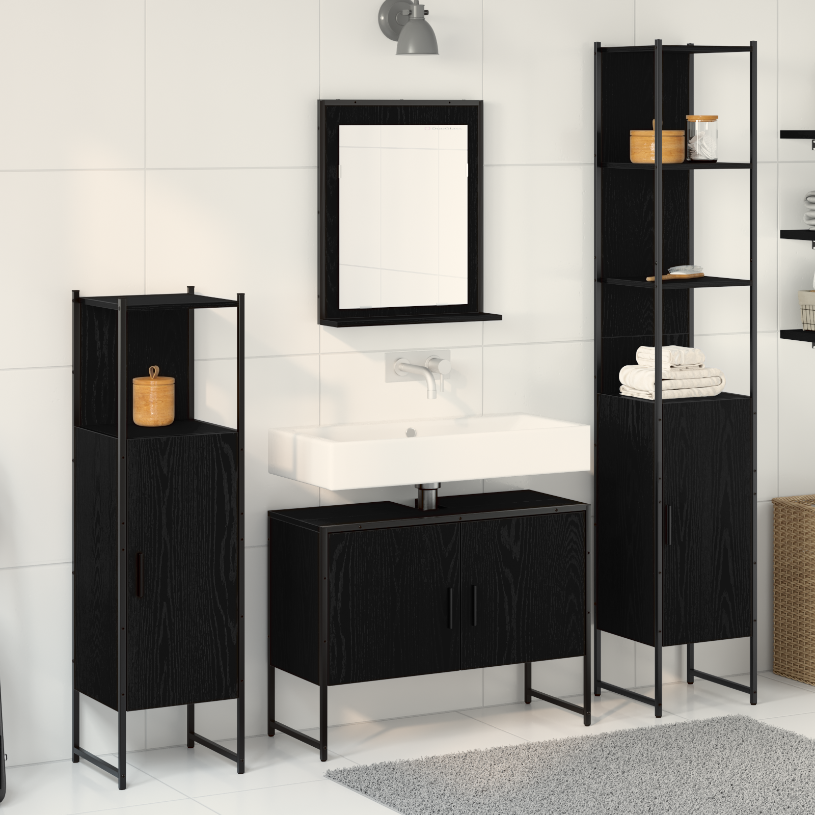 Set Di Mobili Per Il Bagno 4 Pcs Nero Legno Multistrato