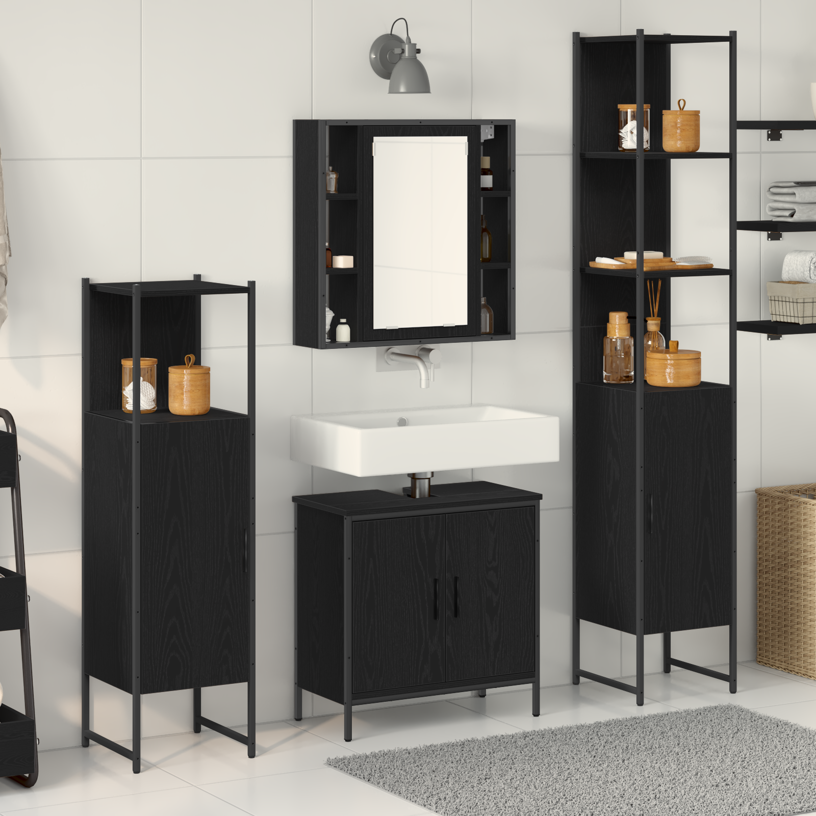 Set Di Mobili Per Il Bagno 4 Pcs Nero Legno Multistrato