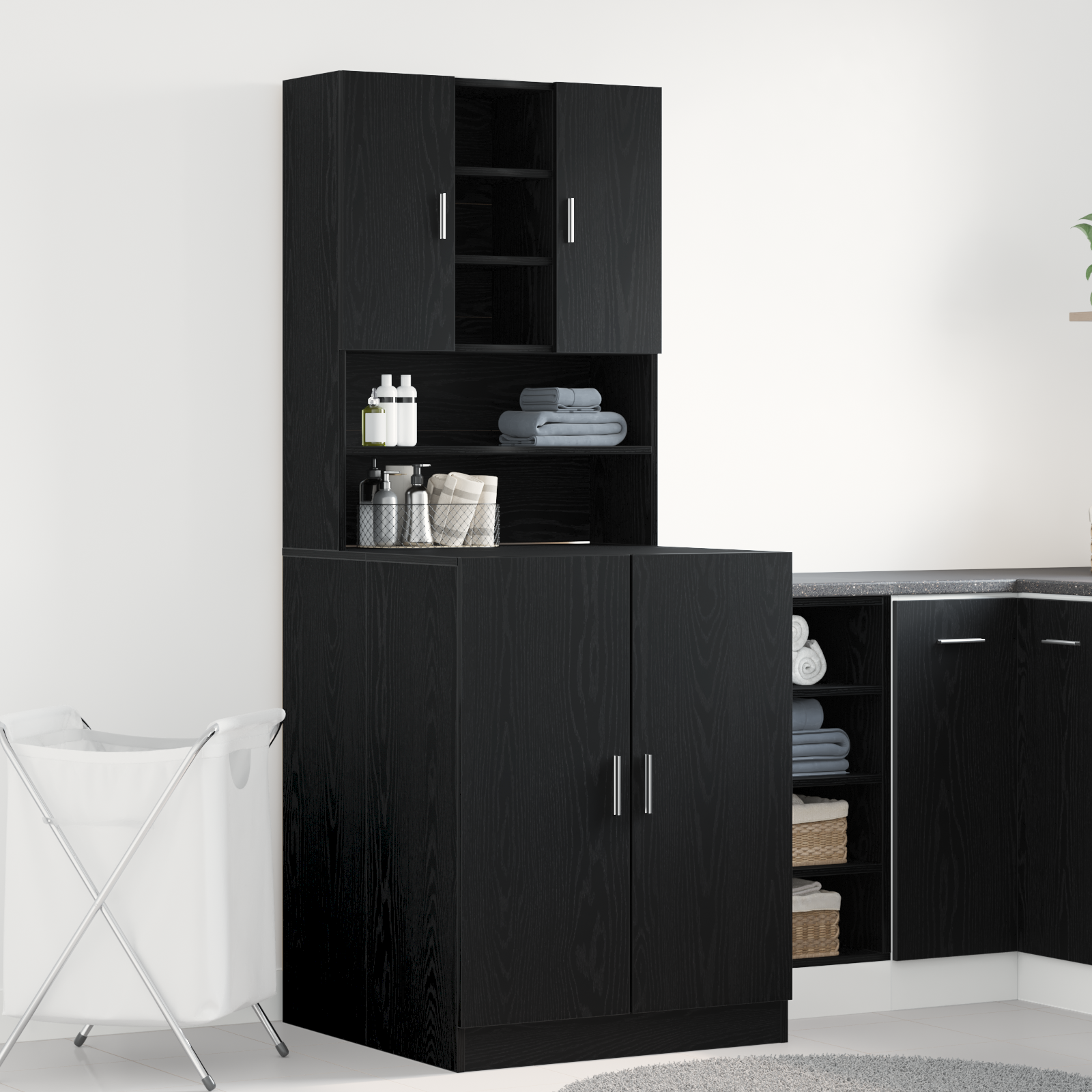 Armadi Per Lavatrice 2 Pz Quercia Nera 70.5x71.5x181.5 Cm In Legno Ingegnerizzato