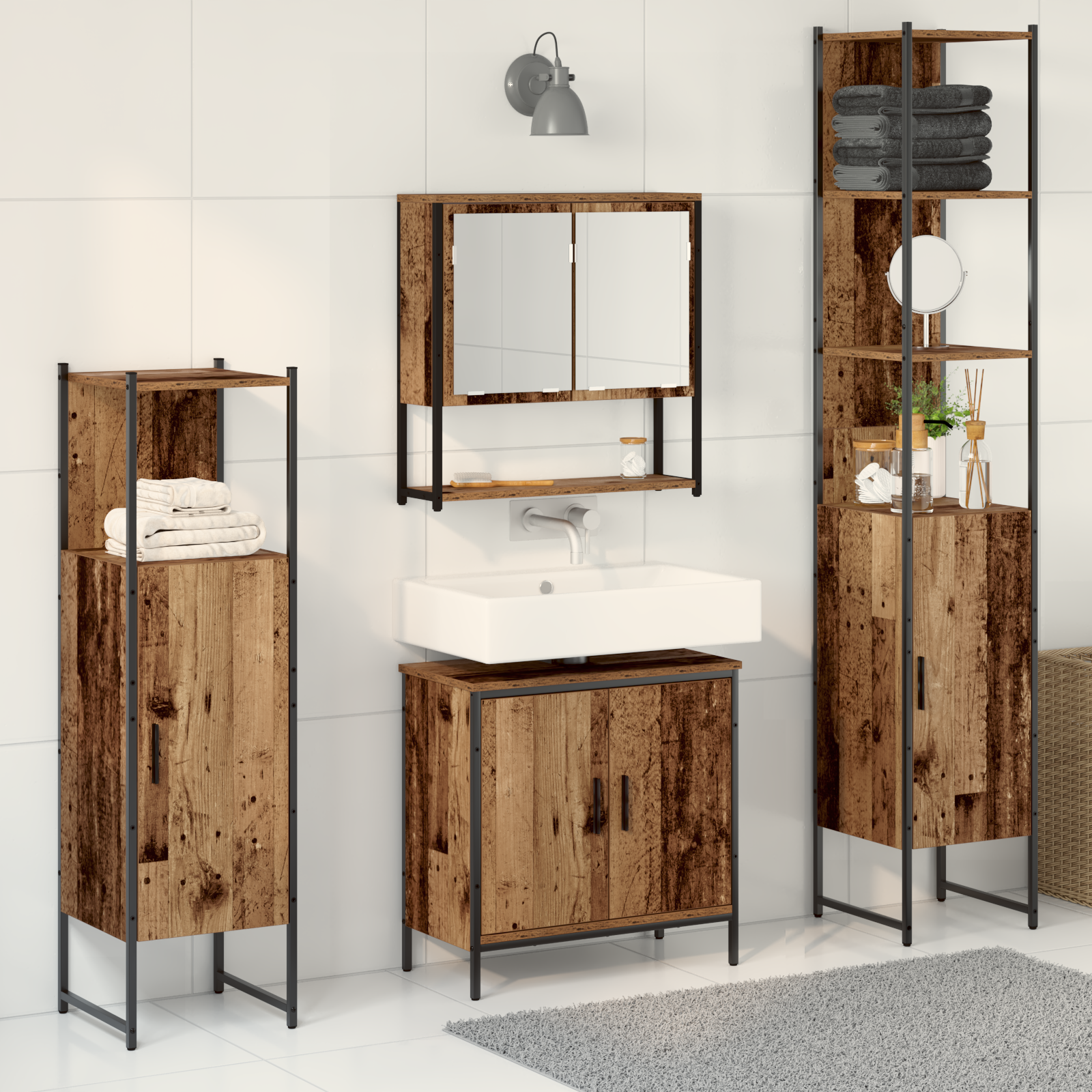 Set Di Mobili Per Il Bagno 4 Pcs Marrone 33 X 33 X 185.5 cm