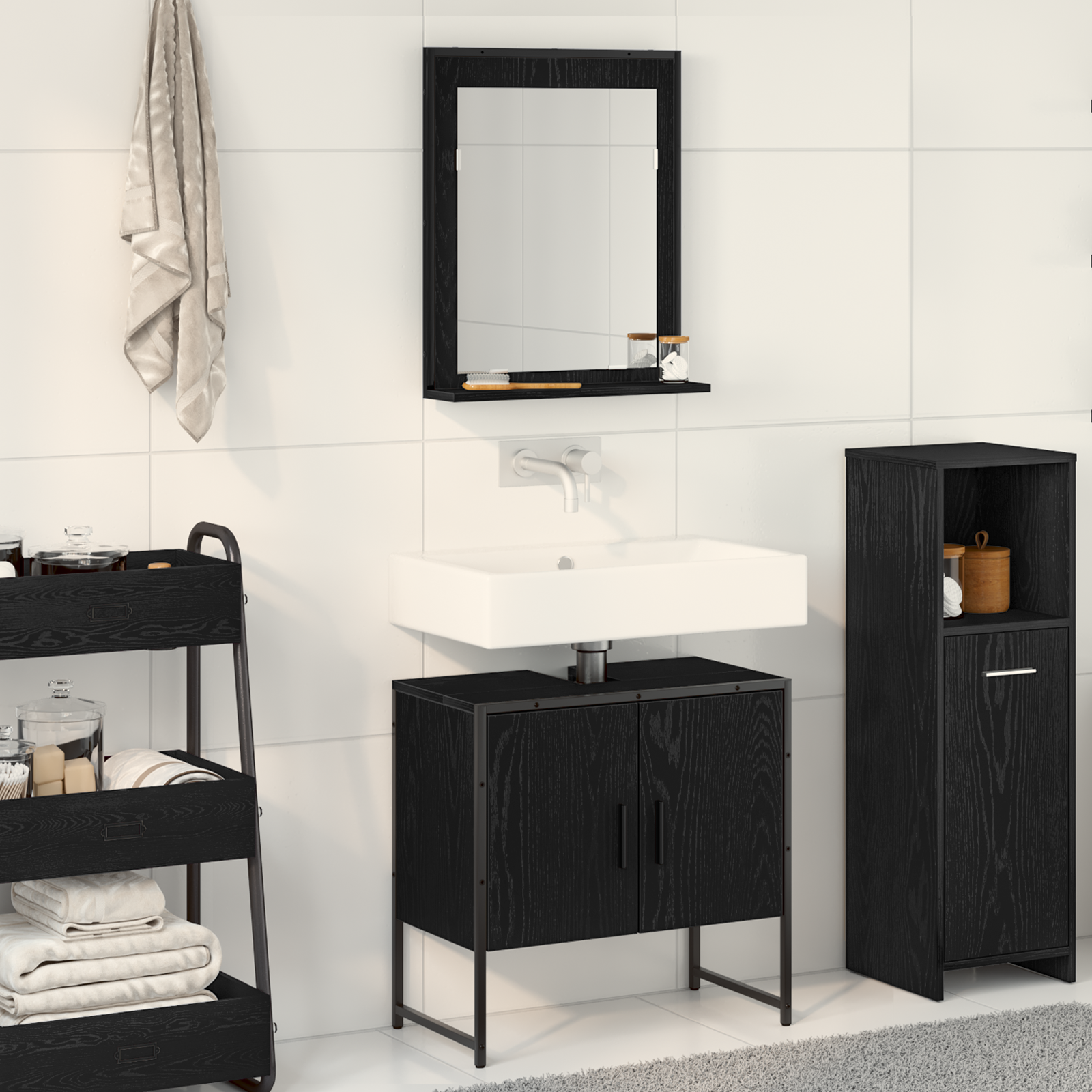 Set Di Mobili Per Il Bagno 2 Pcs Nero Legno Multistrato