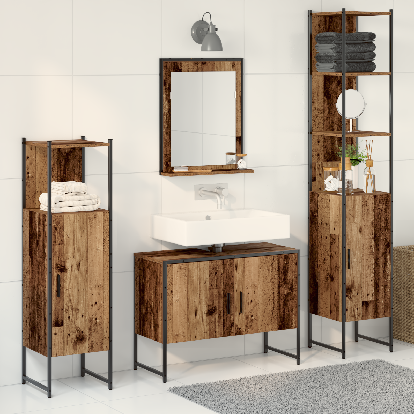 Set Di Mobili Per Il Bagno 4 Pcs Marrone Legno Multistrato
