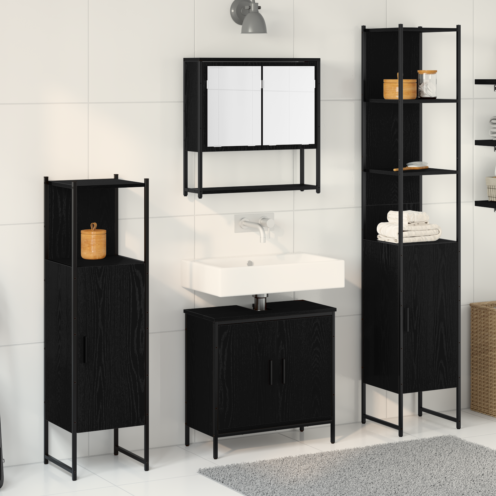 Set Di Mobili Per Il Bagno 4 Pcs Nero Legno Multistrato
