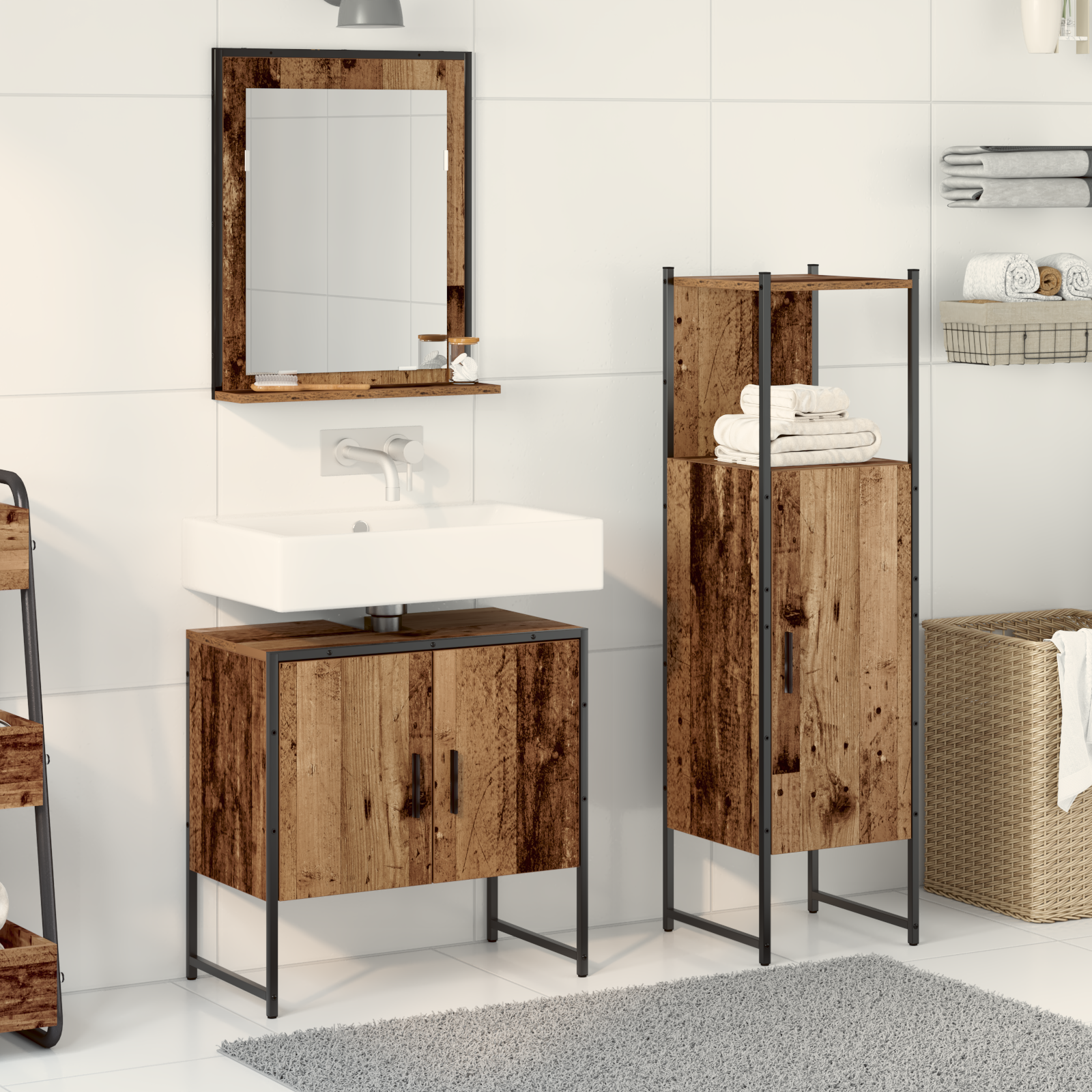 Set Di Mobili Per Il Bagno 3 Pcs Marrone Legno Multistrato