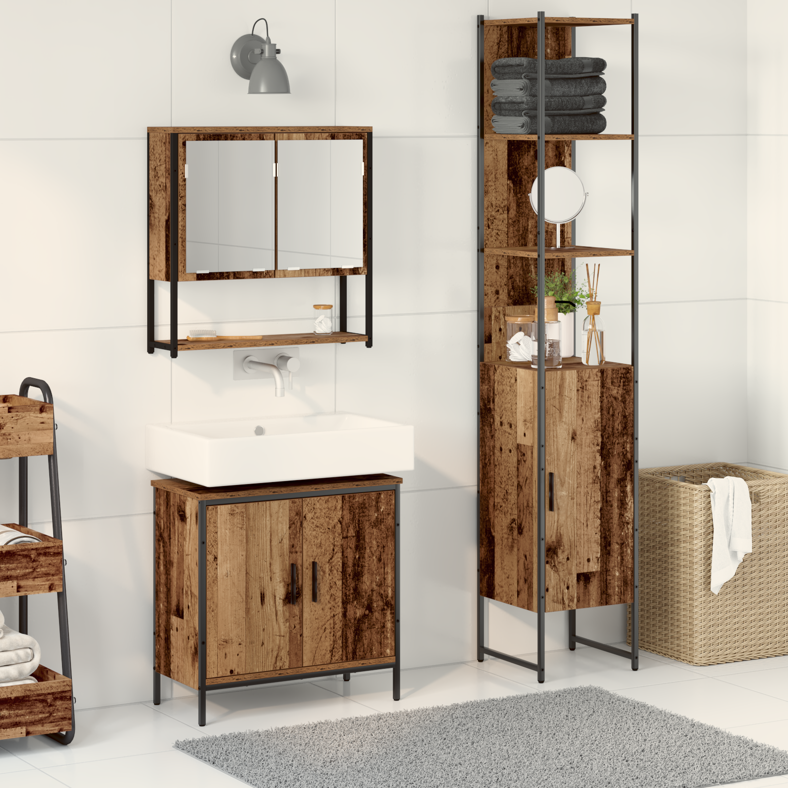 Set Di Mobili Per Il Bagno 3 Pcs Marrone Legno Multistrato