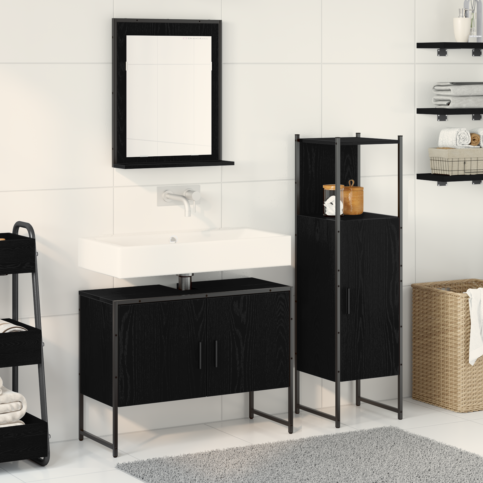 Set Di Mobili Per Il Bagno 3 Pcs Nero Legno Multistrato
